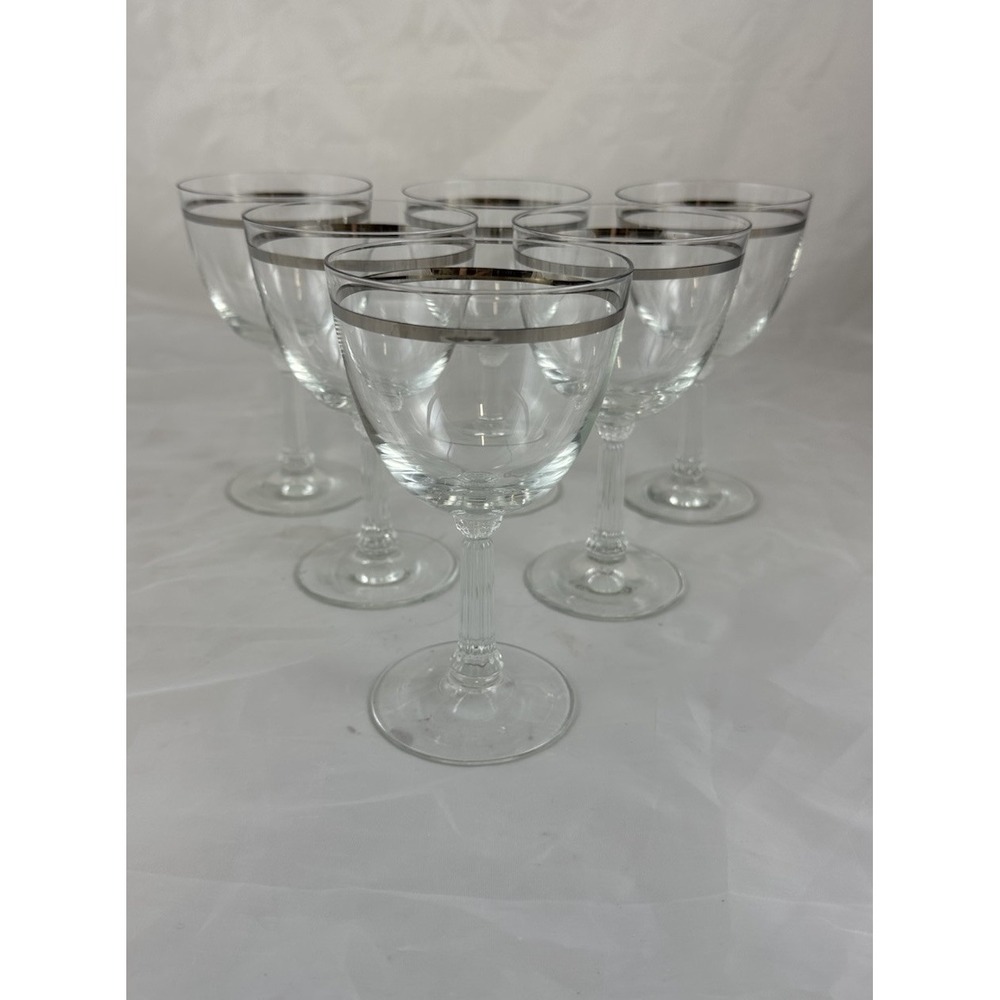 Fostoria Reflection Water Goblets Wine Glasses 6 1/4" 6033 Platinum Band Set (6)